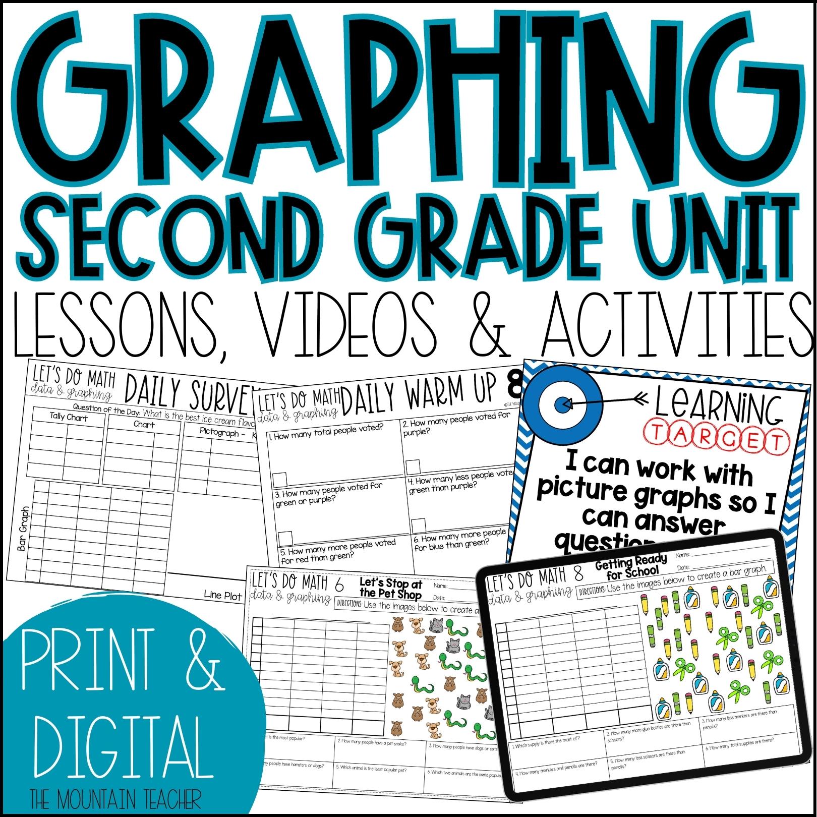 Digital 2nd Grade Data and Graphing Unit Bar Graphs, Pictographs