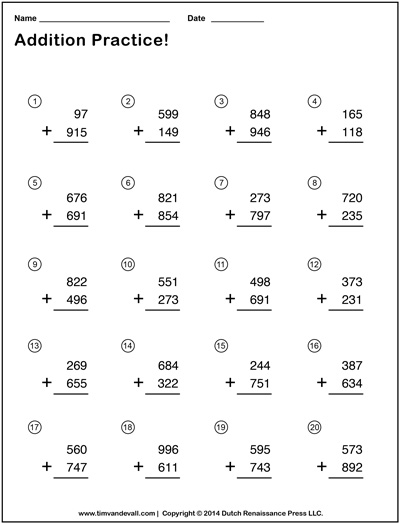 Triple Digit Addition Worksheets – Tims Printables
