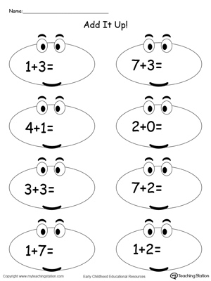 Kindergarten Addition Printable Worksheets | MyTeachingStation.com