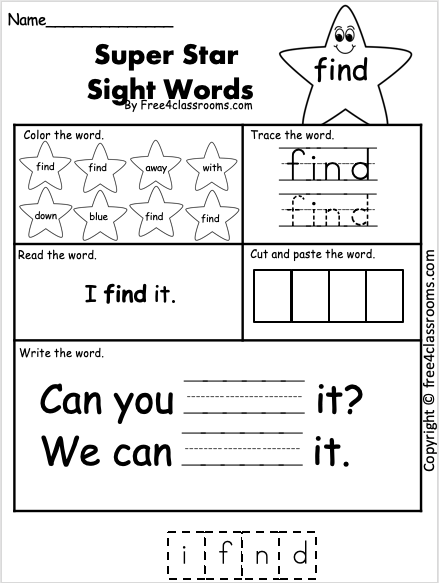 Free Sight Word Worksheet - find - Free Worksheets - Free4Classrooms