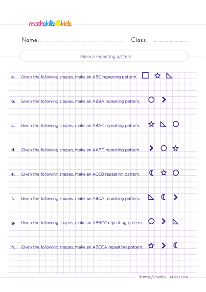 picture pattern worksheet for 4th