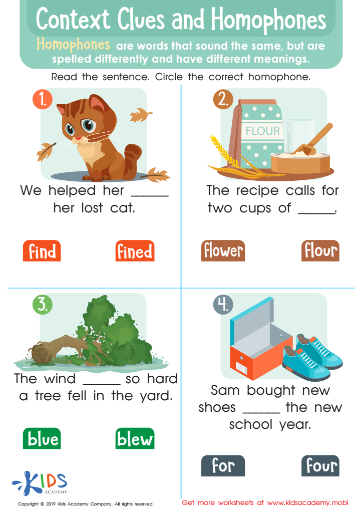 Online Context Clues and Homophones Worksheet - Learning Worksheet ...