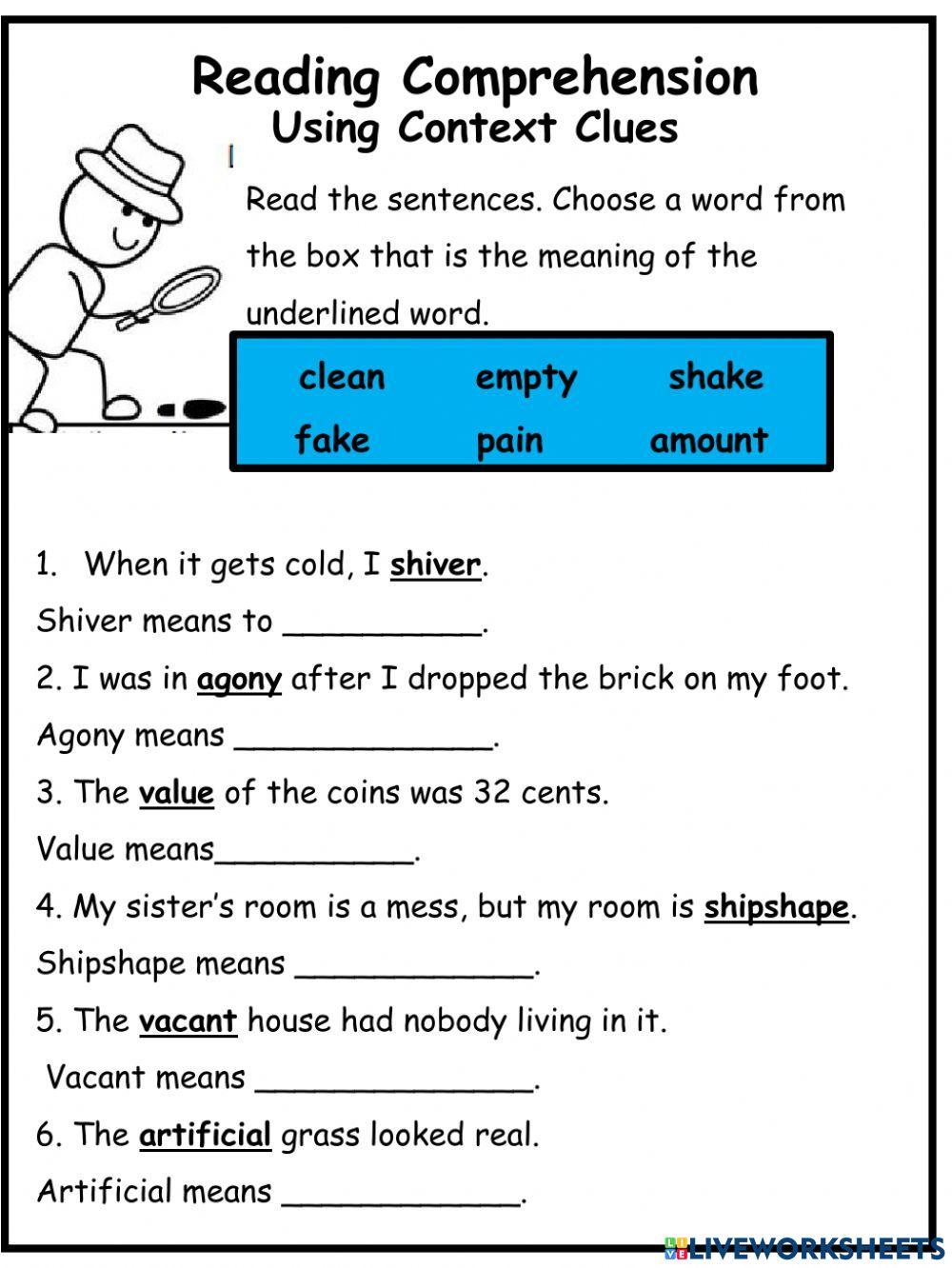pictures as context clues worksheet