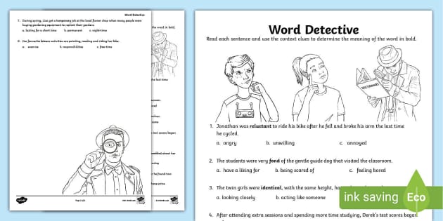 pictures as context clues worksheet