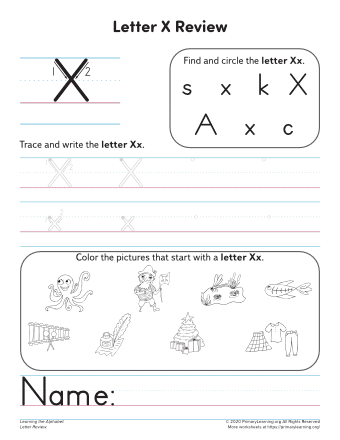pictures that start with letter x worksheet