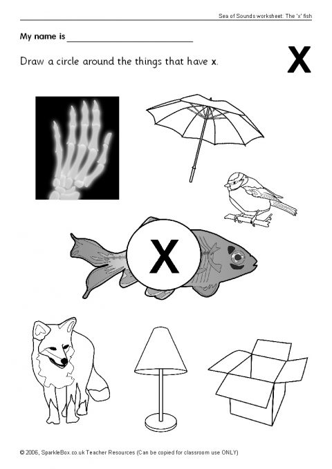 pictures that start with letter x worksheet