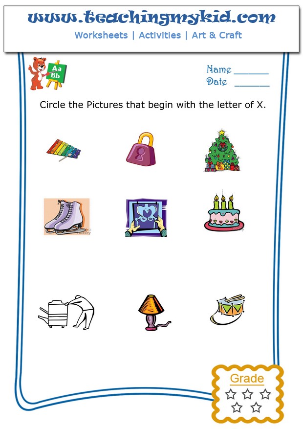pictures that start with letter x worksheet