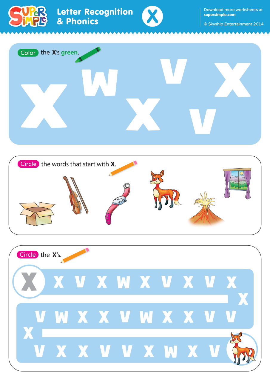 pictures that start with letter x worksheet