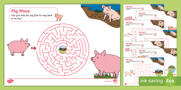 FREE! - Pig Maze Activity Worksheets (teacher made) - Twinkl