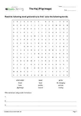The Haj (Pilgrimage) - Wordsearch - Quickworksheets