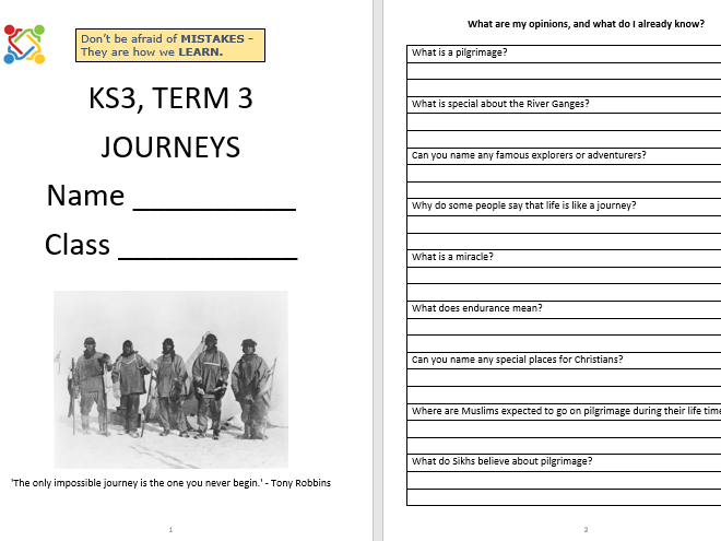 Pilgrimages Workbook Religious Studies KS3 Journeys 6 full lessons ...