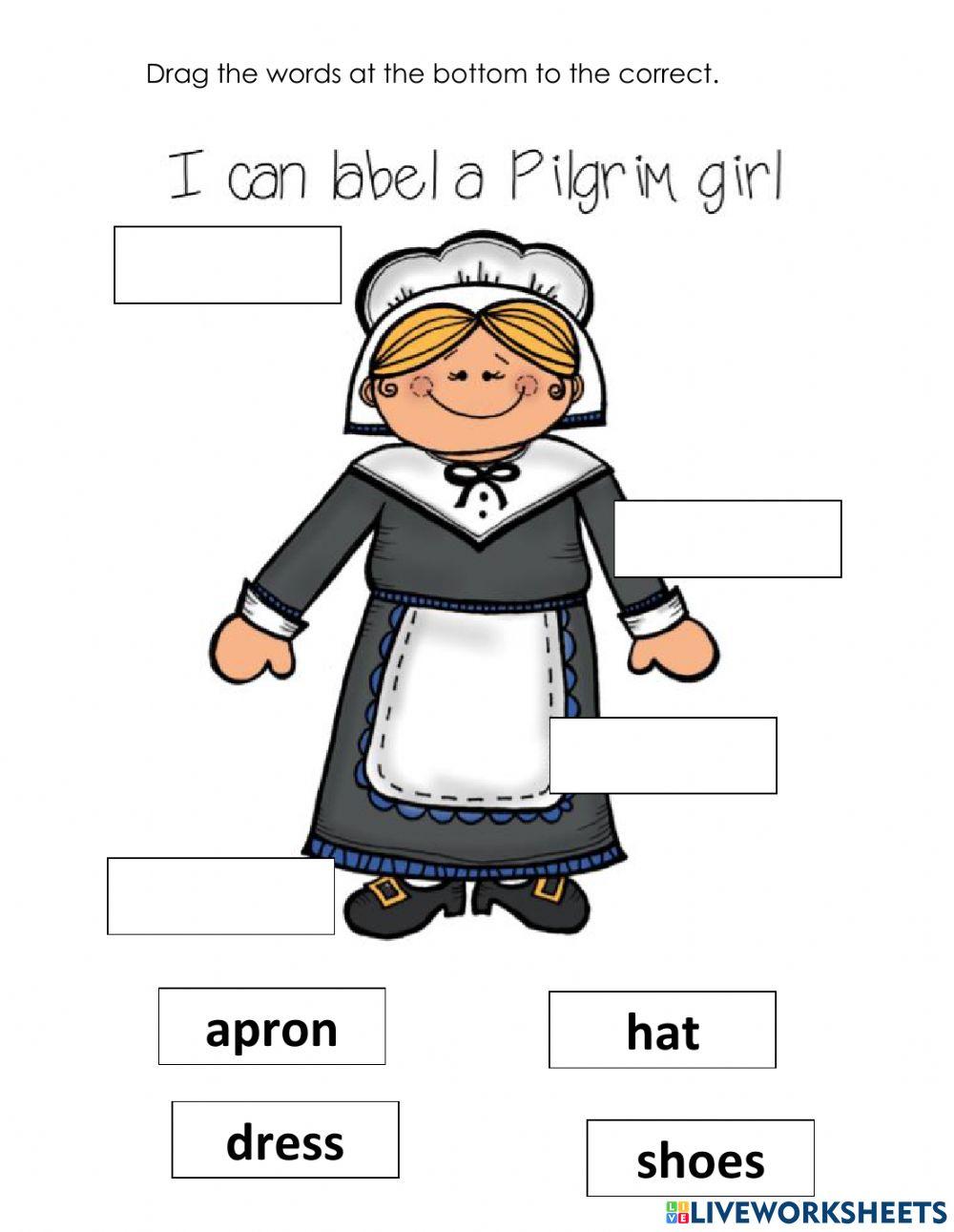 Label the Pilgrim worksheet  