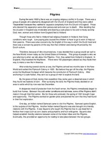 Pilgrims Worksheet for 3rd - 6th Grade | Lesson Planet