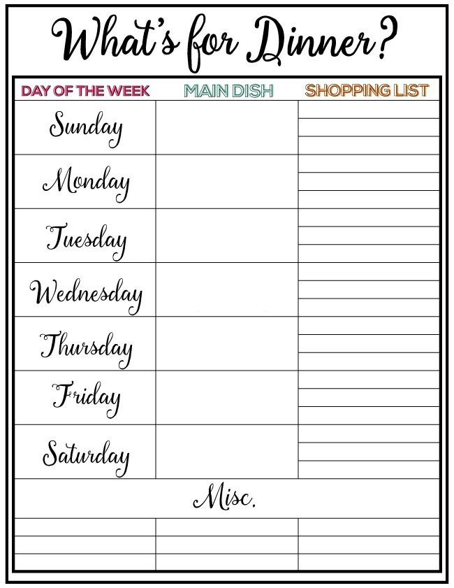 Weekly Meal Plan + Printable, Week 9