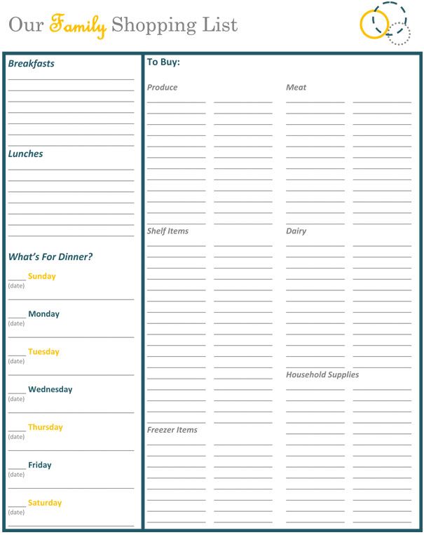 Free Printable Grocery List and Meal Planner