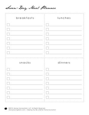 Free Pack of 11 Different Printable Menu Planning Forms