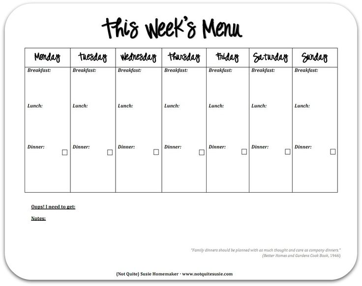 Free Printable Weekly Meal Planner