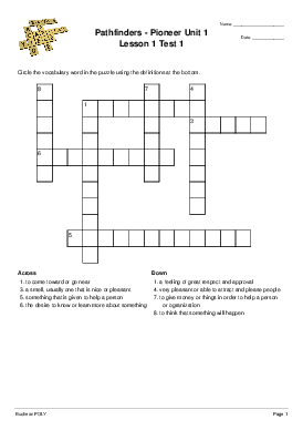 Pathfinders - Pioneer Unit 1 Lesson 1 Test 1 - Crossword ...