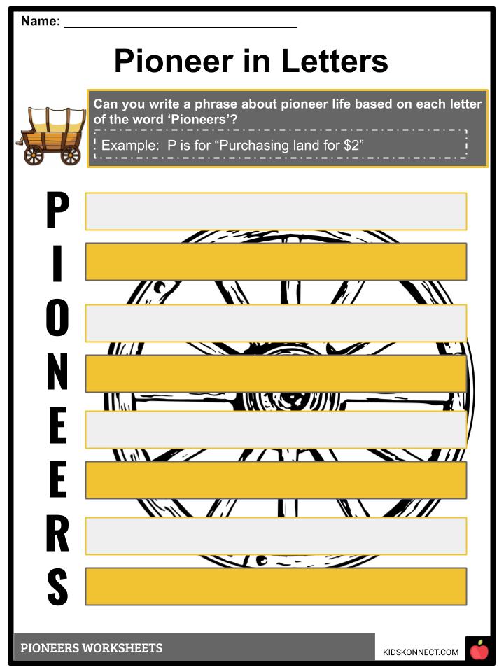 Pioneer Facts, Information &  Worksheets | PDF Classroom Worksheet