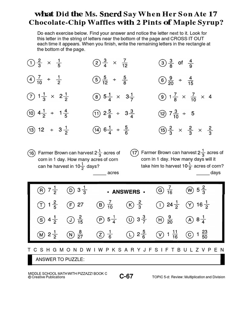 pizzazz math worksheet answers
