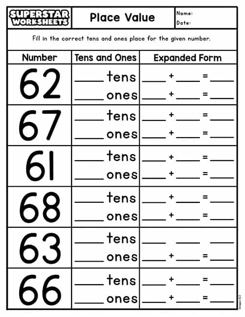 place and value worksheet