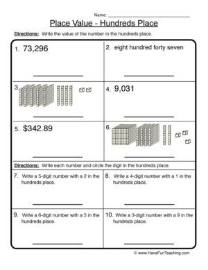 Hundreds Place Value Worksheet  