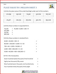 Place Value Worksheet - up to 10 million