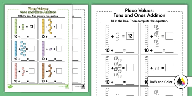 Kindergarten Place Values: Tens and Ones Addition Activity - Worksheets ...