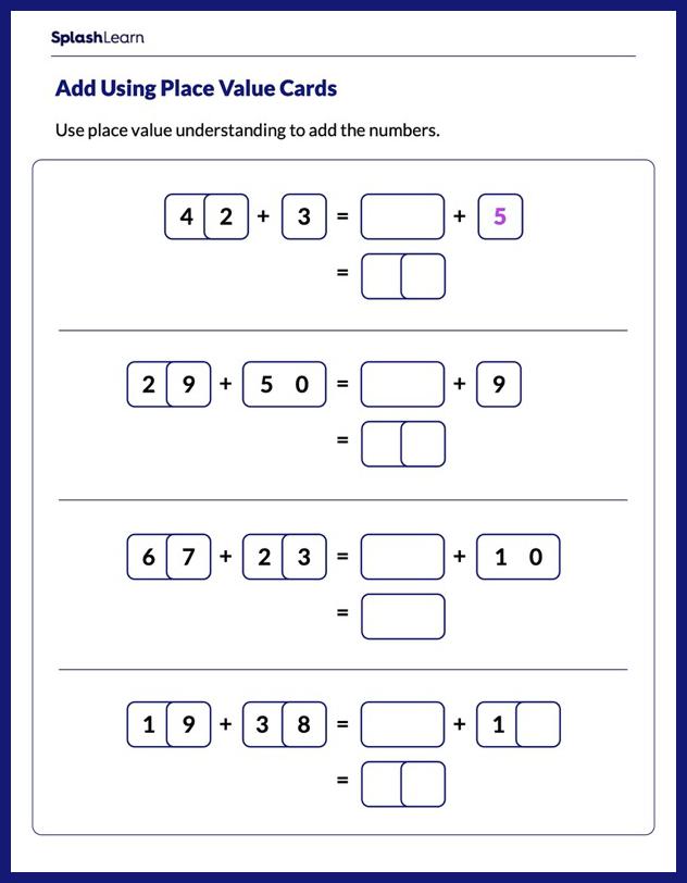 place value addition worksheet