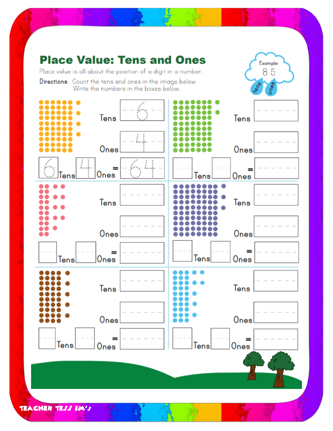 place value and value worksheet for grade 1