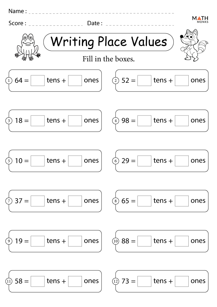 place value and value worksheet for grade 1