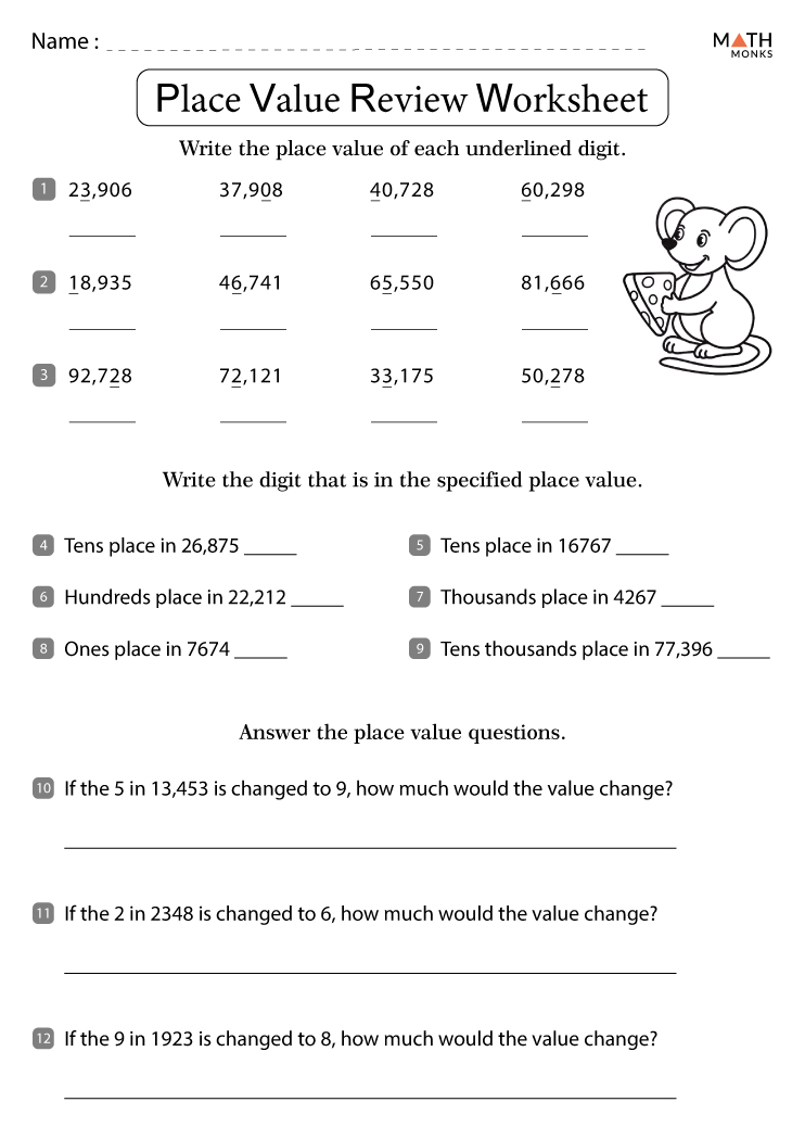 place value and value worksheet for grade 4