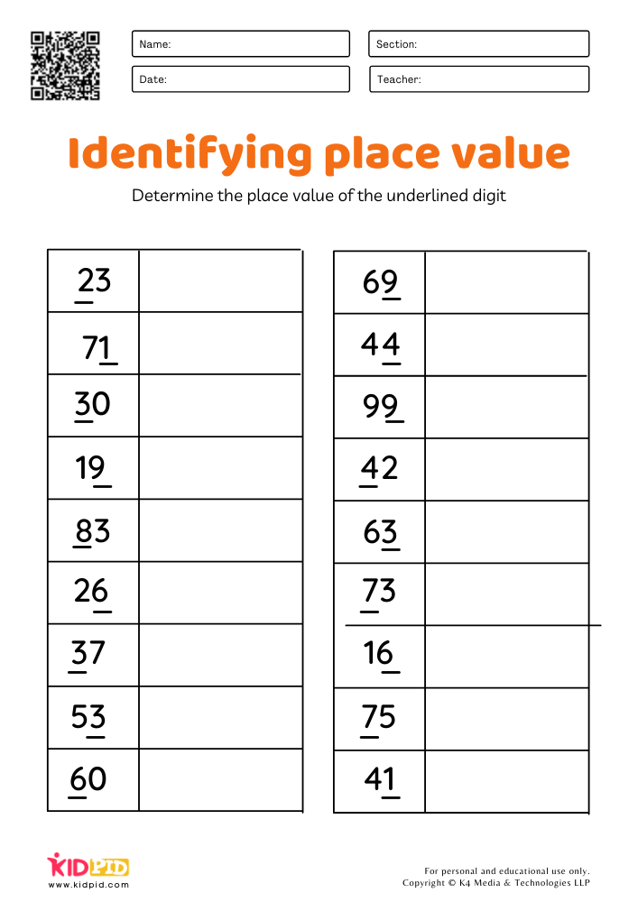 Place Value Worksheets for Grade 1 - Kidpid