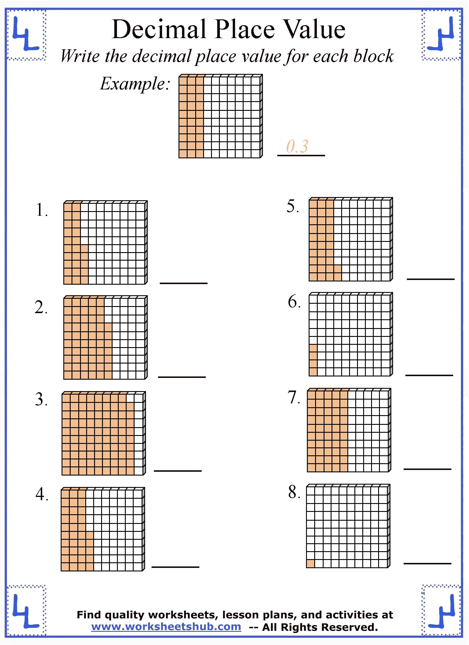 Decimal Place Value Worksheets