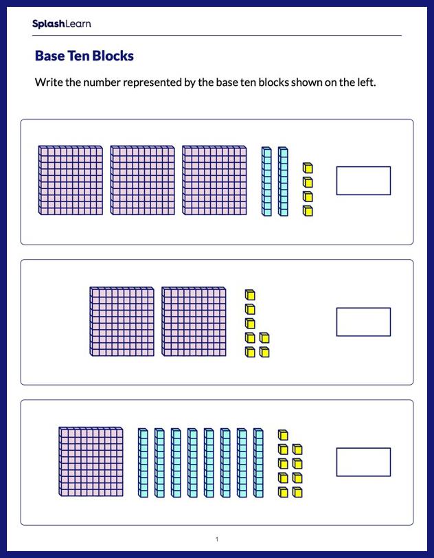 Identify the Number Shown by Base Ten Blocks - Math Worksheets ...