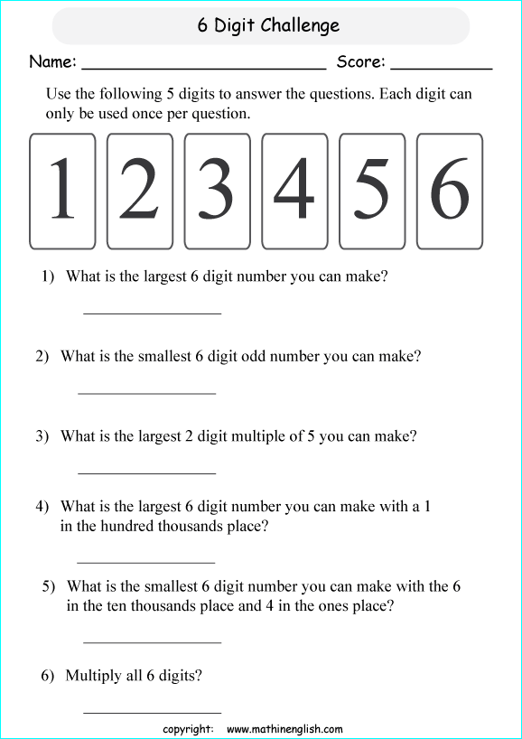 Printable primary math worksheet for math grades 1 to 6 based on ...