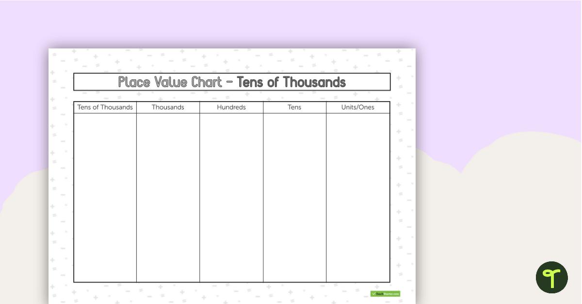 Place Value Chart Tens of Thousands Teach Starter Worksheets Library