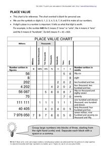 place value chart worksheet 4th