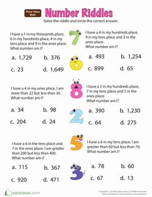 Place Value Number Riddles | Interactive Worksheet 