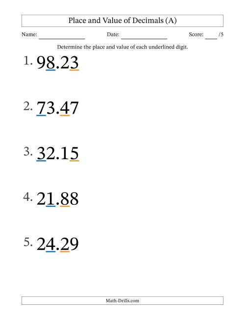 Determining Place and Value of Decimal Numbers from Hundredths to ...