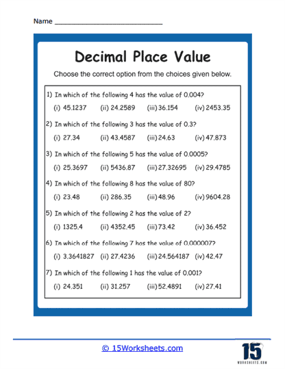 Place Value of Decimals Worksheets - 15 Worksheets Library