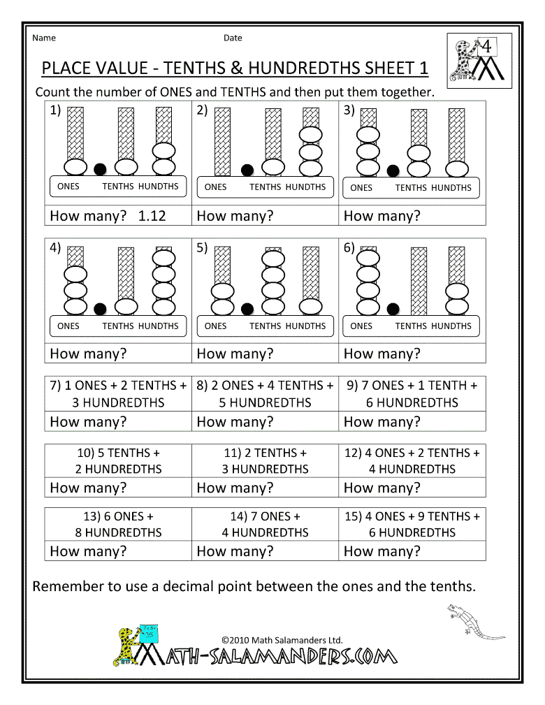 Decimal Place Value Worksheets 4th Grade | Place value worksheets ...