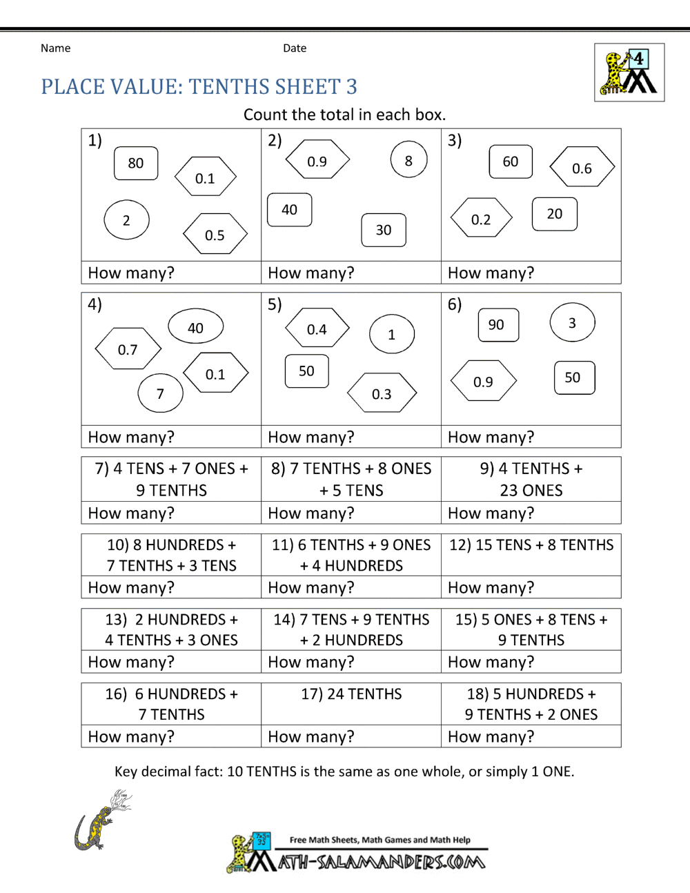 place value decimals worksheet 3rd grade