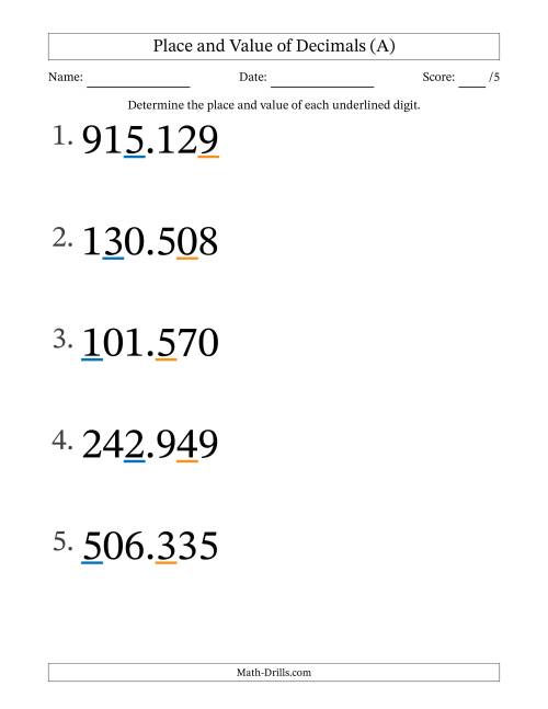 Determining Place and Value of Decimal Numbers from Thousandths to ...