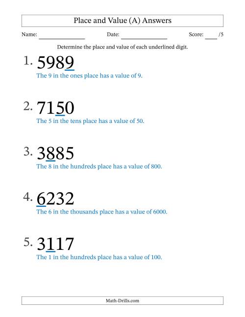 Determining Place and Value from Ones to Thousands (Large Print) (A)