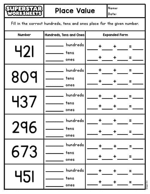 Place Value Worksheets -Worksheets Library