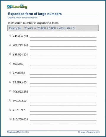 place value expanded form worksheet