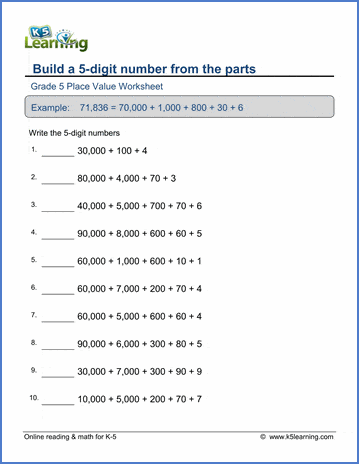 Build a 5-digit number from parts worksheets | Worsheets library