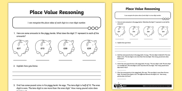 Place Value Two-Digit Reasoning Worksheet / Worksheet