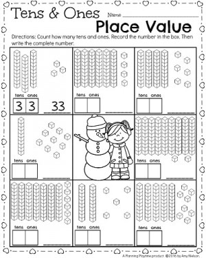 place value math worksheet 1st